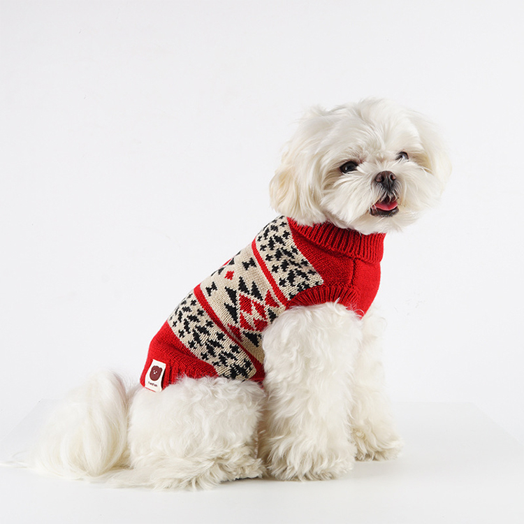 个性化小狗圣诞节针织提花毛衣外套高领丑陋圣诞毛衣 