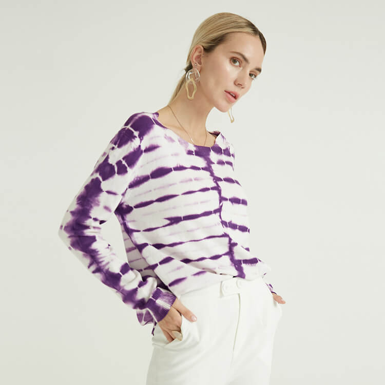 新款高品质时尚简约白色紫色女式套头衫