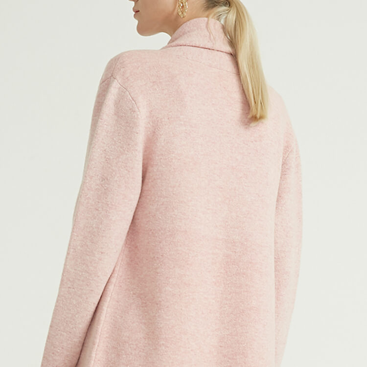 最新秋冬美利奴羊毛针织粉色长款女式羊绒开衫