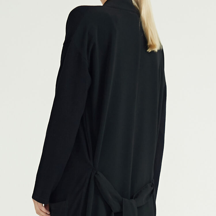 时尚黑色休闲长款女式外套针织机针织开衫