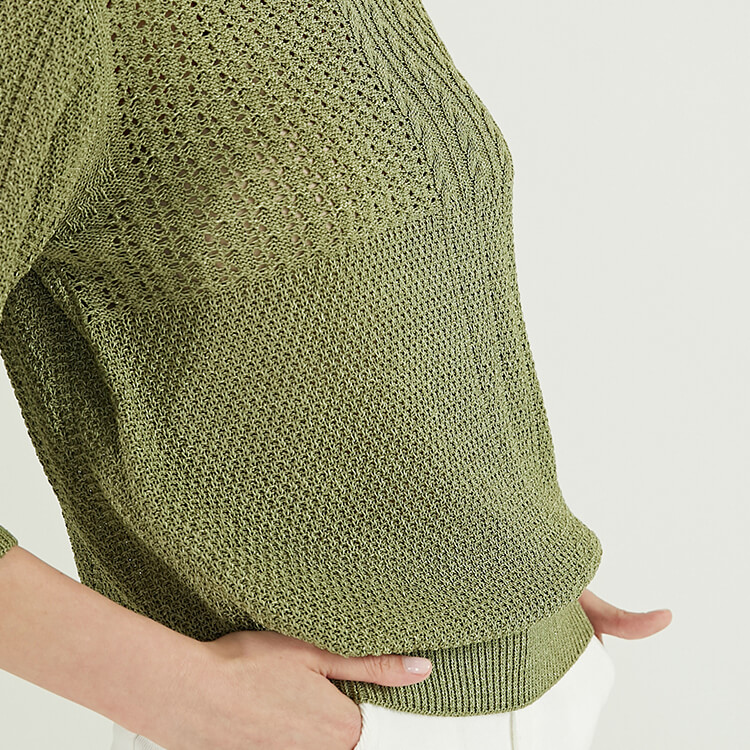  最新圆领圆领长袖绿色绞花毛衣针织套头女式毛衣