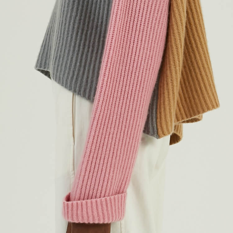 针织品制造商定制 100% 羊绒拼色高领针织毛衣