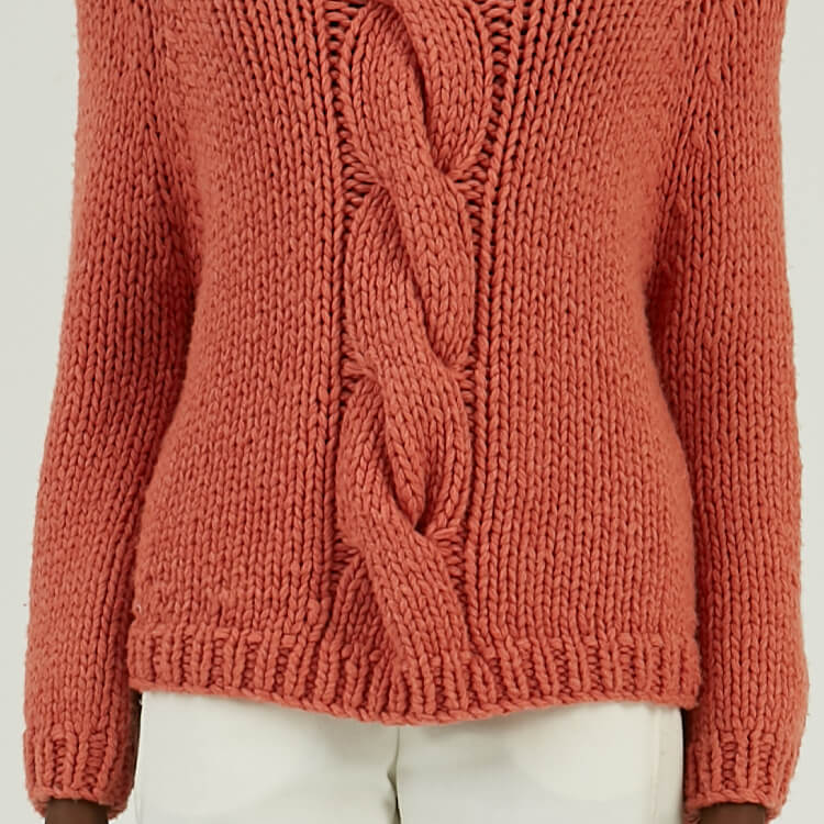 定制冬季羊毛混纺红色女式厚实粗线针织毛衣