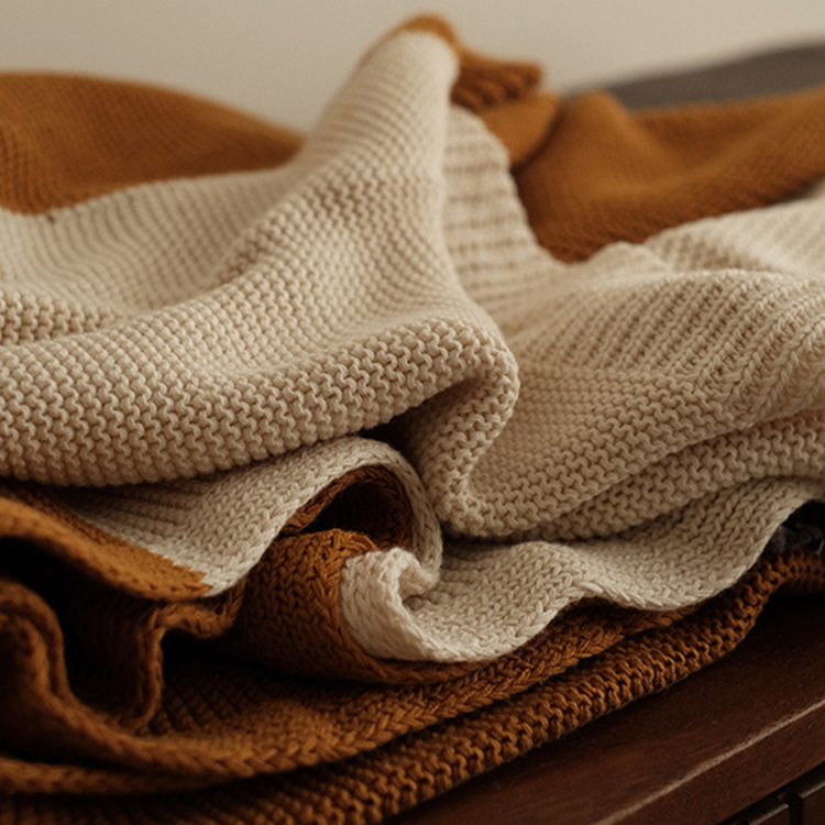 定制拼色设计 100% 纯棉链接针织沙发毯