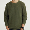 男士绿色长袖经典设计针织开衫毛衣