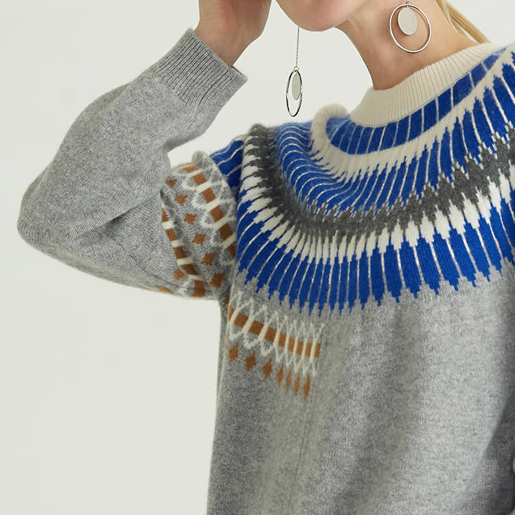 冰岛风格圆领长袖羊绒设计师出口女式毛衣